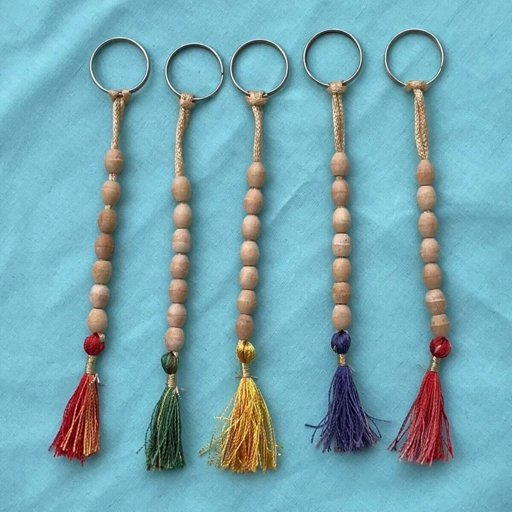 Key Chains Real Wood Beads Handmade Keychains Key Holder Rings Lot of 5